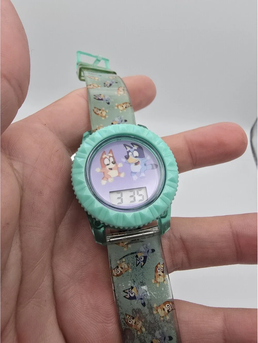 Accutime Bluey Kids Quartz Digital Backlight Watch Green Plastic Case Strap